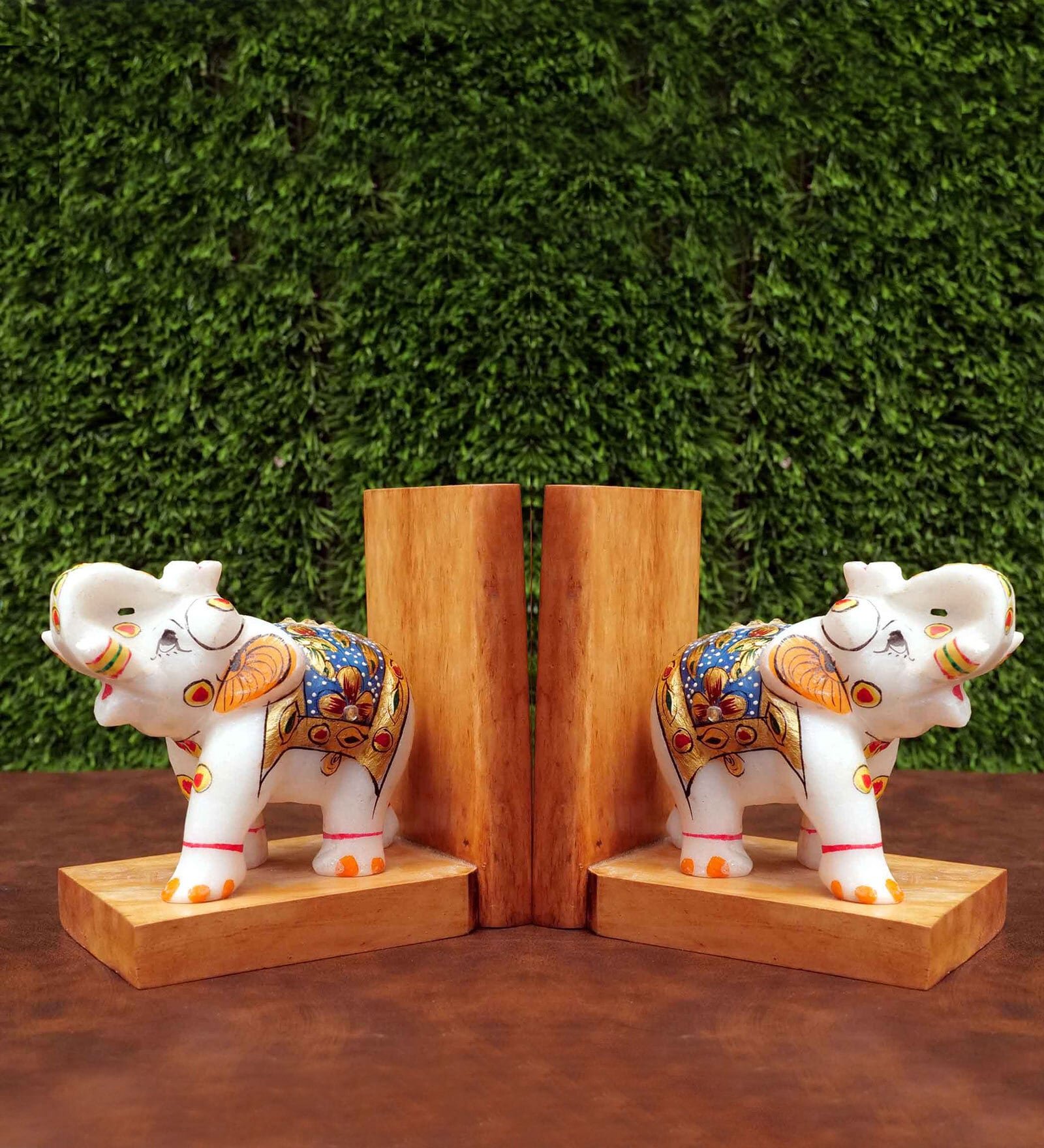 Desiger Eleplant White Wood & Marble Book End